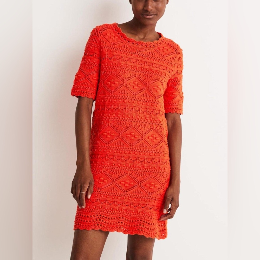 Boden 100% Cotton Claudia Vibrant Red Knit Short Sleeve Dress Size‎ 10